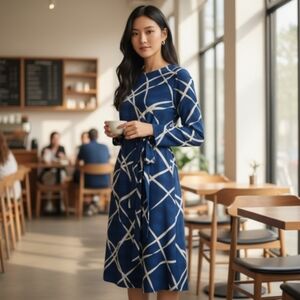 VTG Anne Crimmins for UMI Collections 100% Silk Shift Belted Dress Size 16 Blue